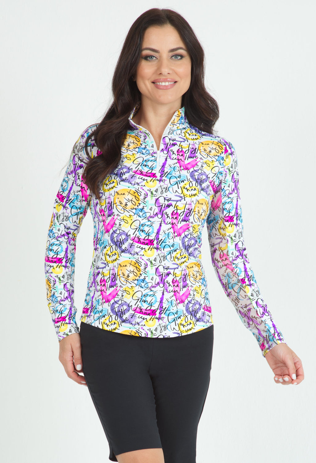 Angie Print Long Sleeve Mock Neck Top ¨C 10765