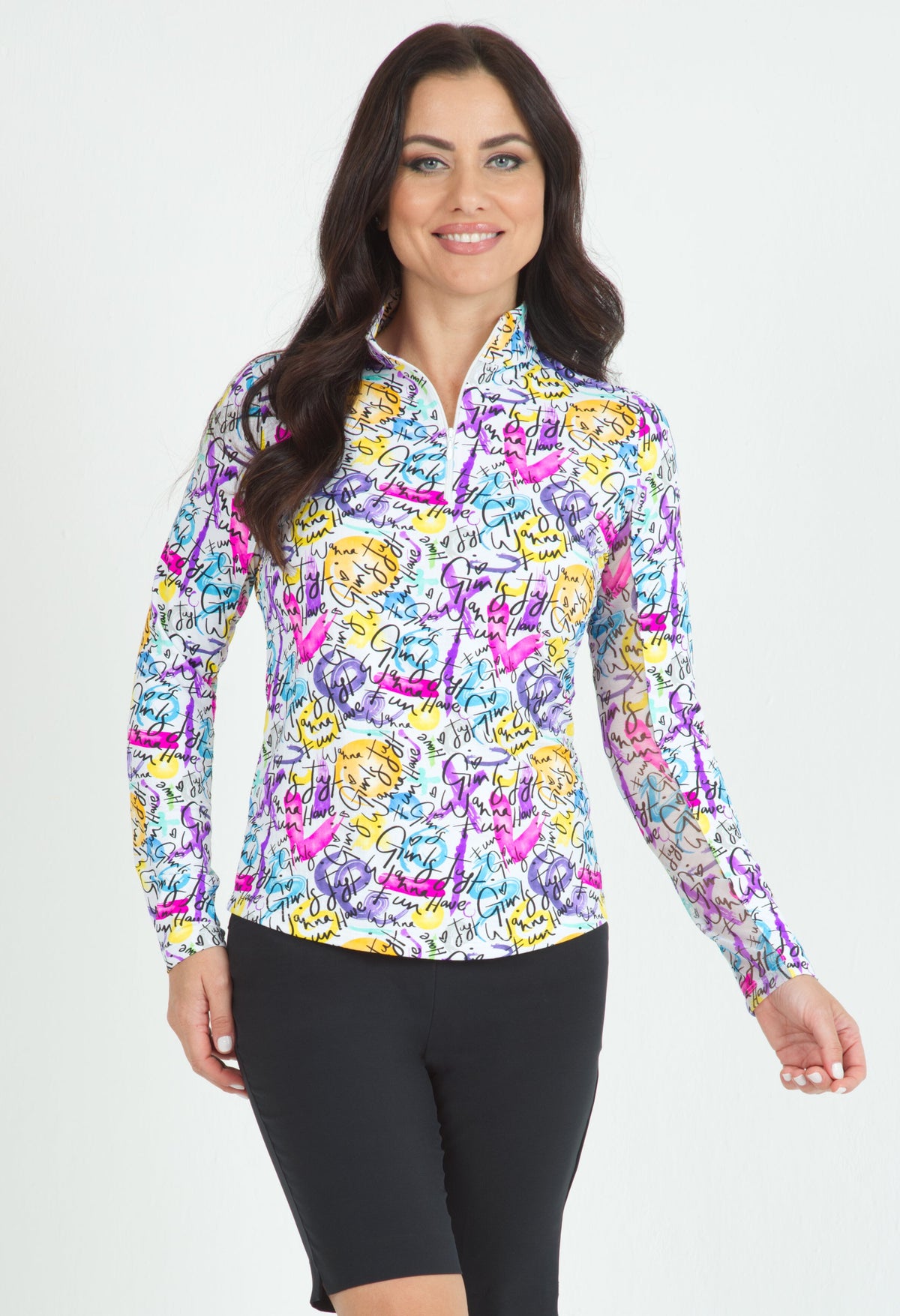 Angie Print Long Sleeve Mock Neck Top ¨C 10765