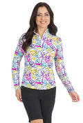 Angie Print Long Sleeve Mock Neck Top ¨C 10765