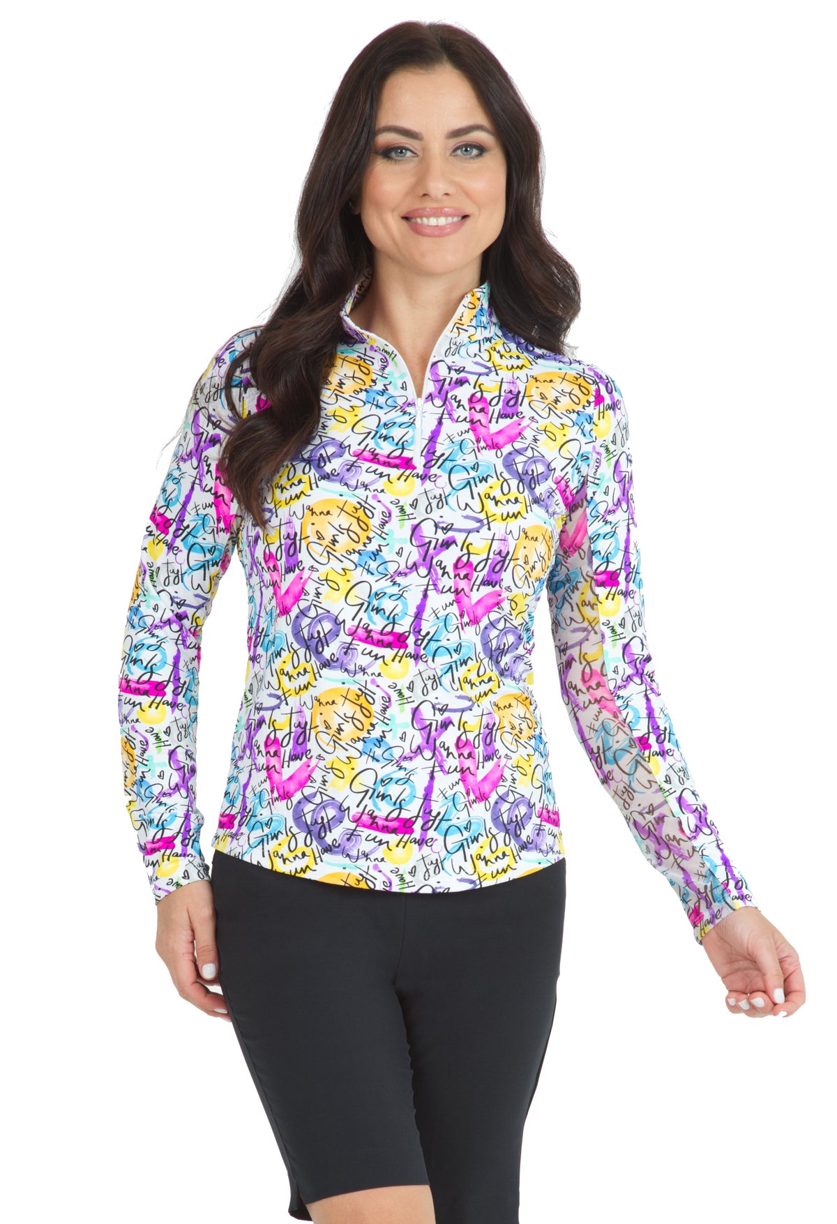 Angie Print Long Sleeve Mock Neck Top ¨C 10765