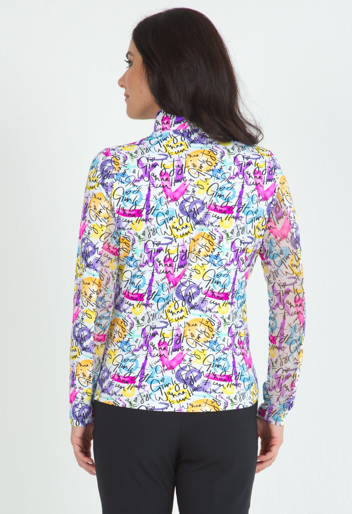 Angie Print Long Sleeve Mock Neck Top ¨C 10765
