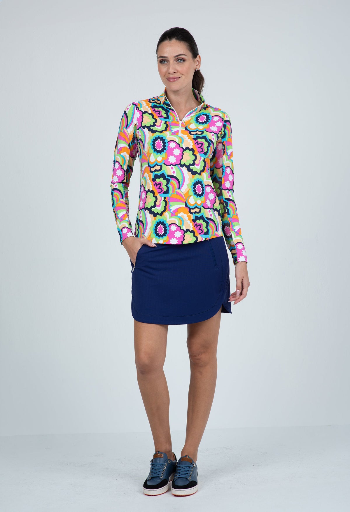 Yolanda Print Long Sleeve Mock Neck Top ¨C 10873